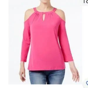 NWT INC Gorgeous Cold-Shoulder Jersey Top Intense Pink Sz Small